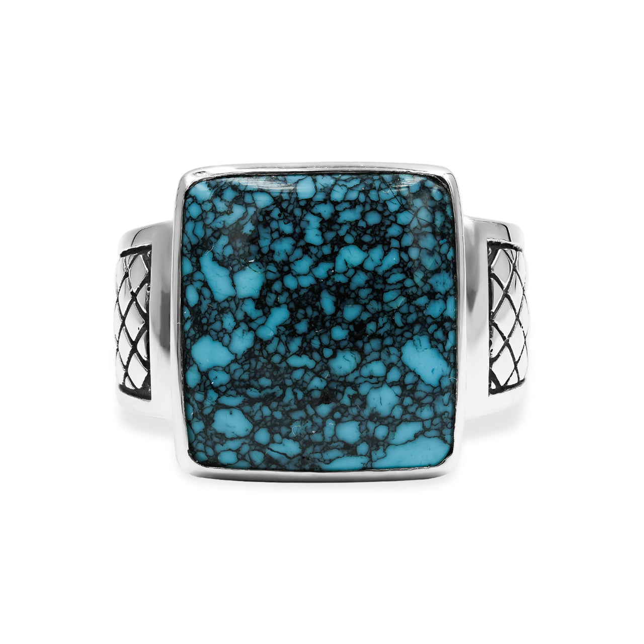 Starborn Turquoise Men’s Ring with Geometric Shank Accents in Sterling Silver