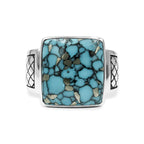Starborn Turquoise Men’s Ring with Geometric Shank Accents in Sterling Silver