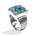 Starborn Turquoise Men’s Ring with Geometric Shank Accents in Sterling Silver