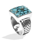 Starborn Turquoise Men’s Ring with Geometric Shank Accents in Sterling Silver