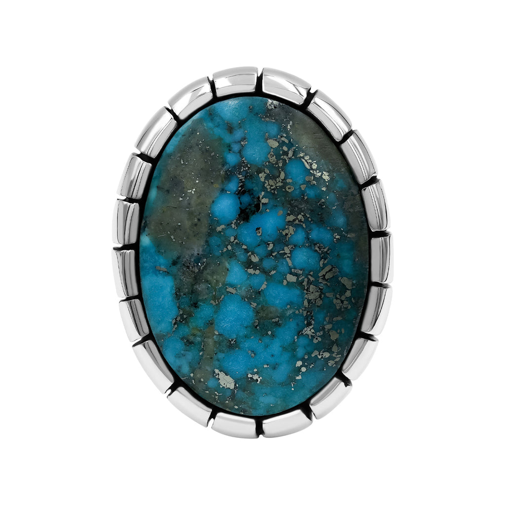 Starborn Persian Turquoise Striped Bezel Ring with Bali Design Shank in Sterling Silver