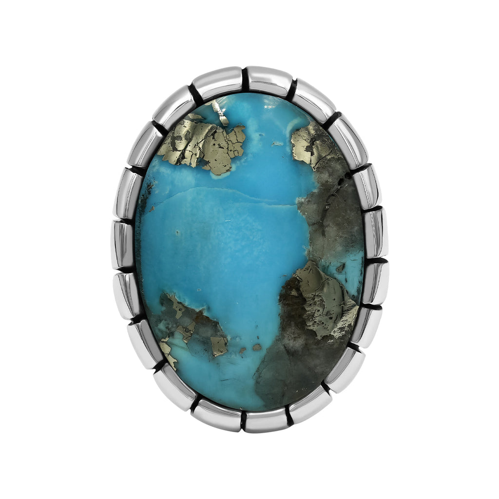 Starborn Persian Turquoise Striped Bezel Ring with Bali Design Shank in Sterling Silver