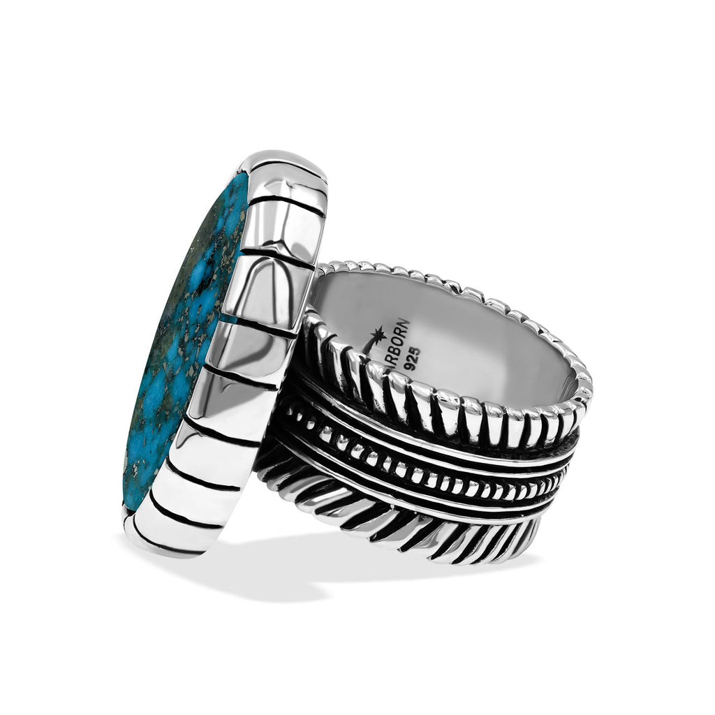 Starborn Persian Turquoise Striped Bezel Ring with Bali Design Shank in Sterling Silver