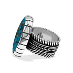 Starborn Persian Turquoise Striped Bezel Ring with Bali Design Shank in Sterling Silver