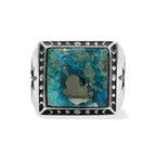 Starborn Persian Turquoise Square Men's Ring with Octagram in Sterling Silver