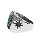 Starborn Persian Turquoise Square Men's Ring with Octagram in Sterling Silver