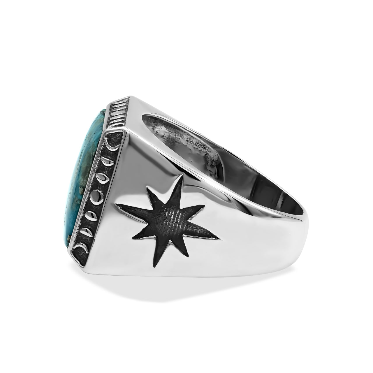 Starborn Persian Turquoise Square Men's Ring with Octagram in Sterling Silver
