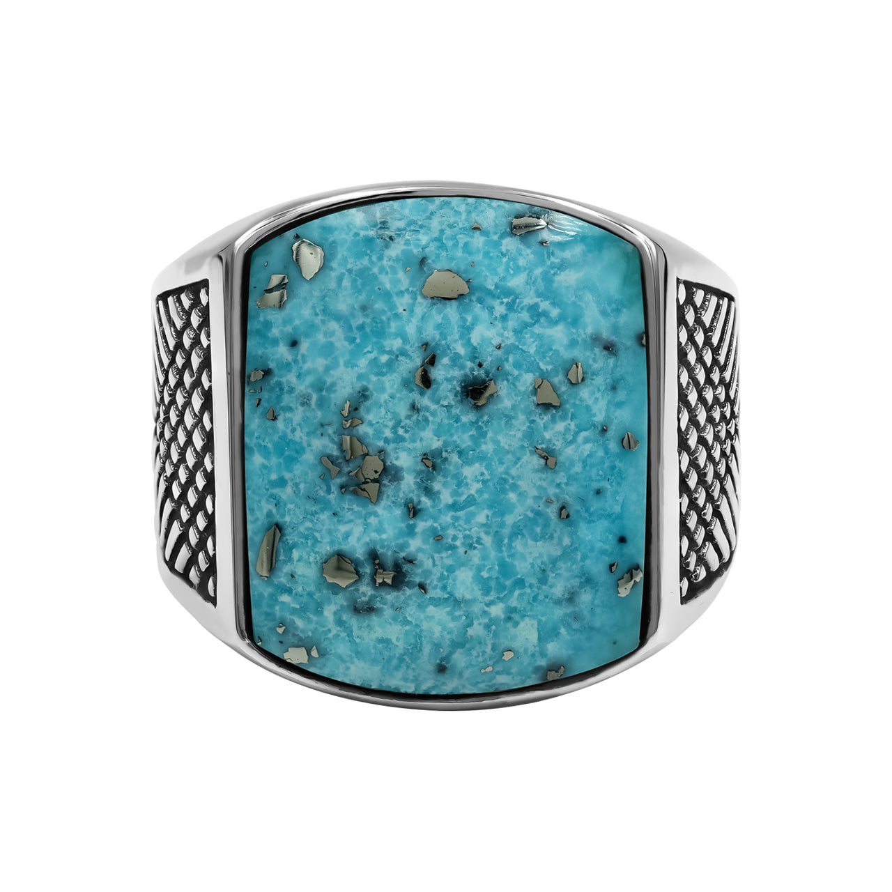 Starborn Persian Turquoise Cushion-Shaped Men's Style Ring in Sterling Silver