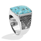 Starborn Persian Turquoise Cushion-Shaped Men's Style Ring in Sterling Silver