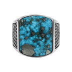 Starborn Persian Turquoise Cushion-Shaped Men's Style Ring in Sterling Silver