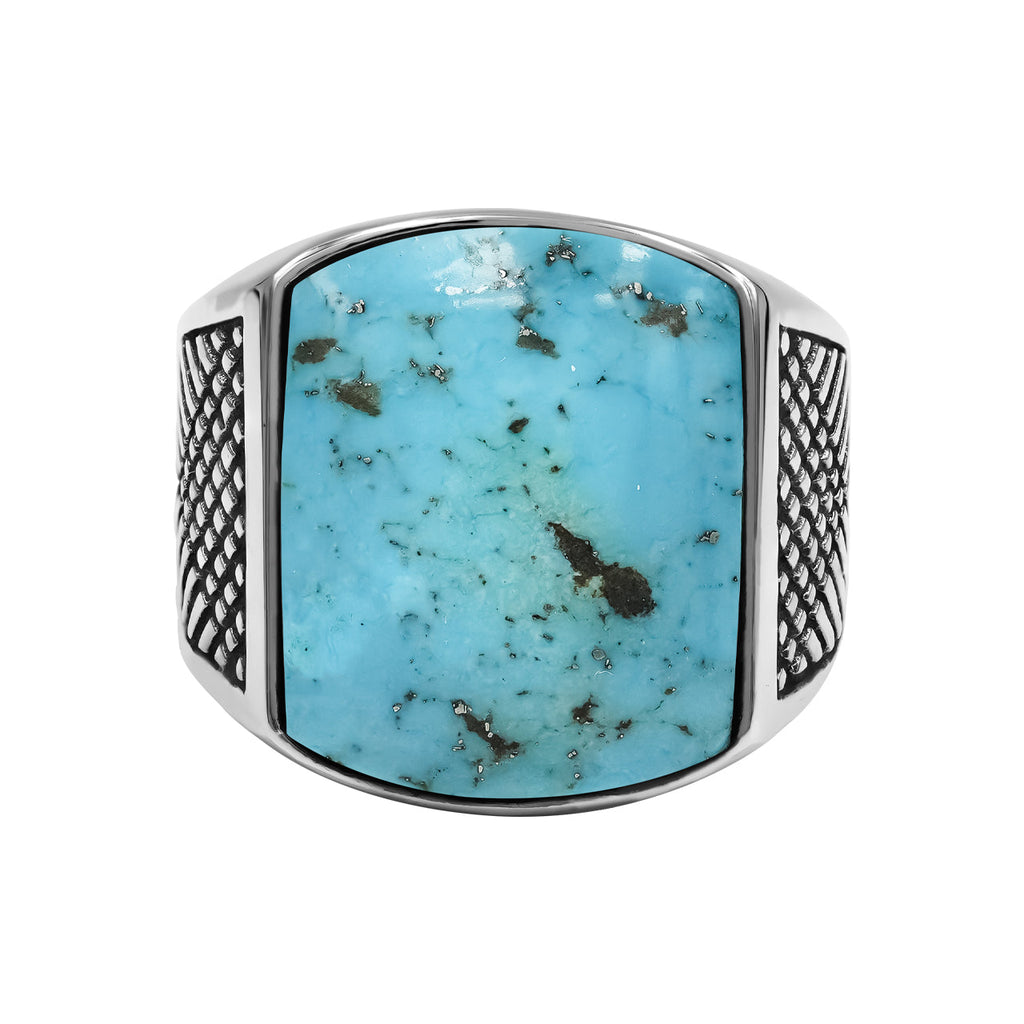 Starborn Persian Turquoise Cushion-Shaped Men's Style Ring in Sterling Silver