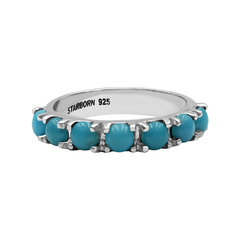 Starborn Campitos Turquoise Seven Stones Prong Set Ring in Sterling Silver