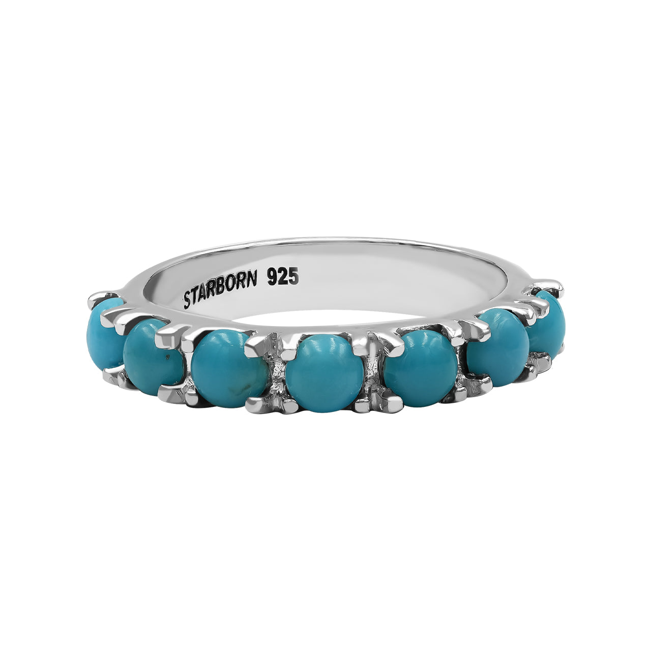 Starborn Campitos Turquoise Seven Stones Prong Set Ring in Sterling Silver