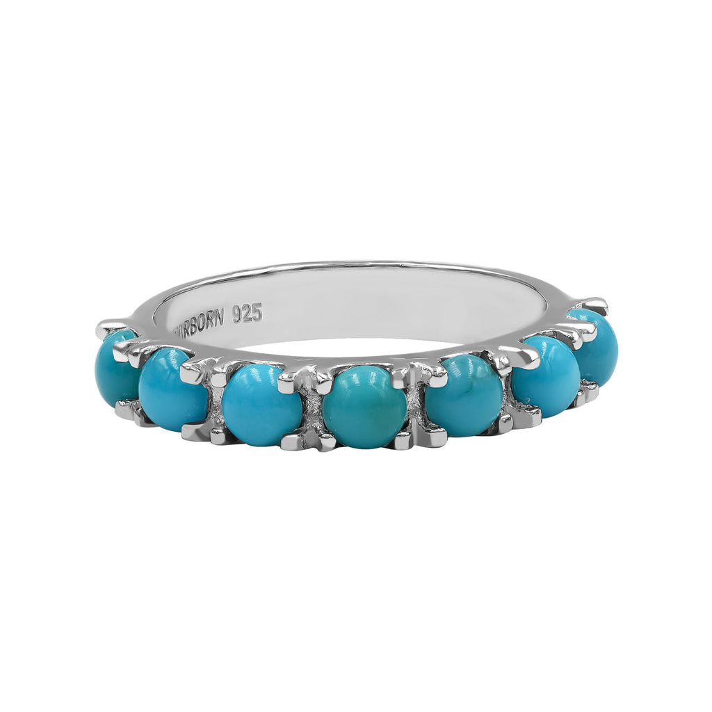 Starborn Campitos Turquoise Seven Stones Prong Set Ring in Sterling Silver