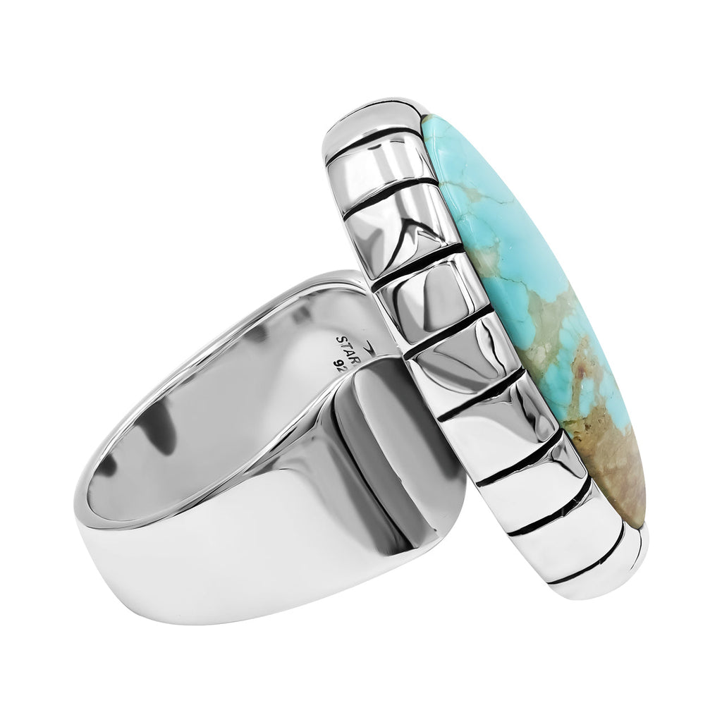 Starborn Nevada #8 Turquoise Striped Bezel Ring in Sterling Silver