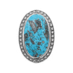 Starborn Oval Shape Persian Turquoise Ring with Stars Accent Frame in Sterling Silver