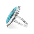Starborn Oval Shape Persian Turquoise Ring with Stars Accent Frame in Sterling Silver