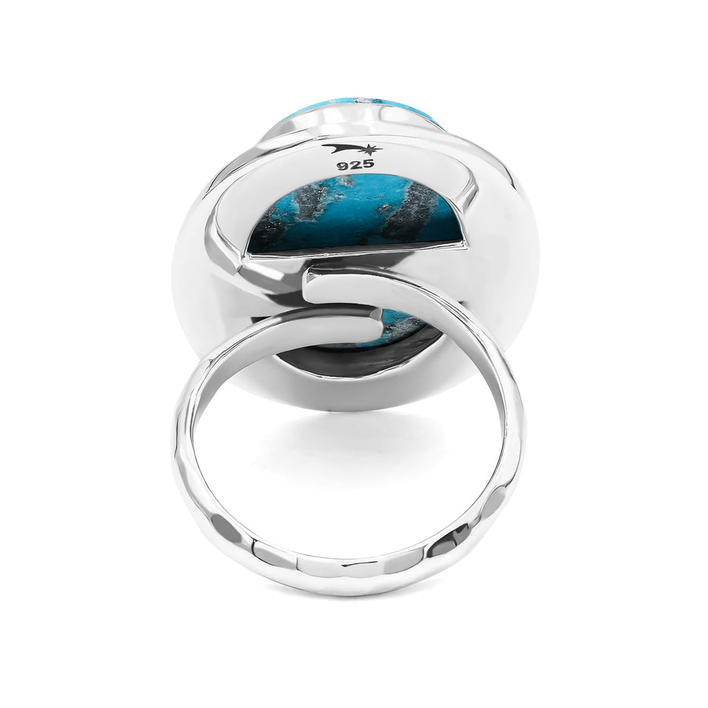 Starborn Oval Shape Persian Turquoise Ring with Stars Accent Frame in Sterling Silver