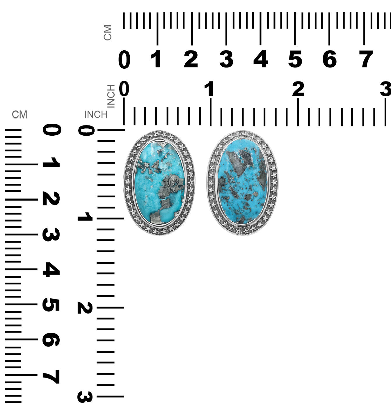 Starborn Oval Shape Persian Turquoise Ring with Stars Accent Frame in Sterling Silver