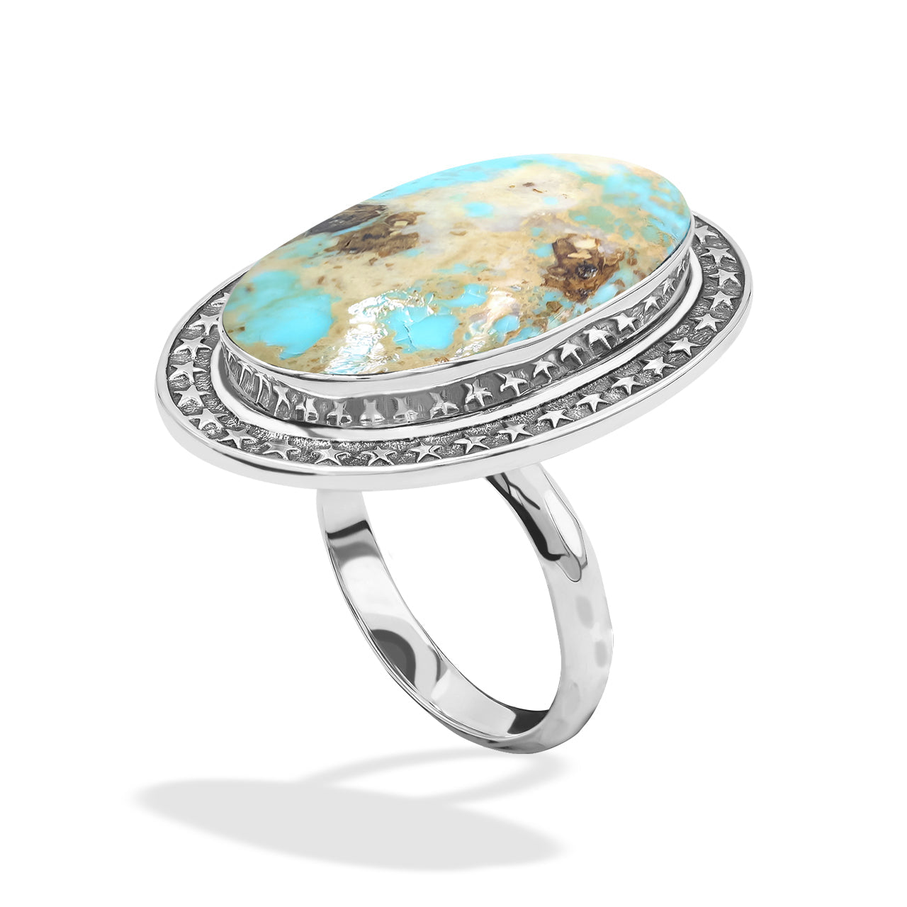 Starborn Patagonia Arizona Turquoise Ring with Stars Frame Design in Sterling Silver Silver