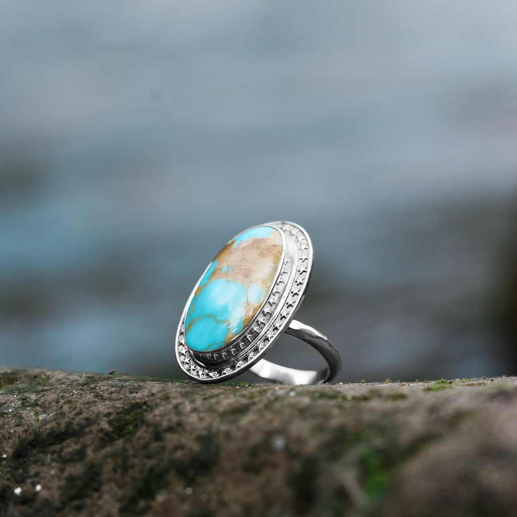 Starborn Patagonia Arizona Turquoise Ring with Stars Frame Design in Sterling Silver Silver