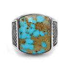 Starborn Patagonia Turquoise Cushion-Shaped Men's Style Ring in Sterling Silver