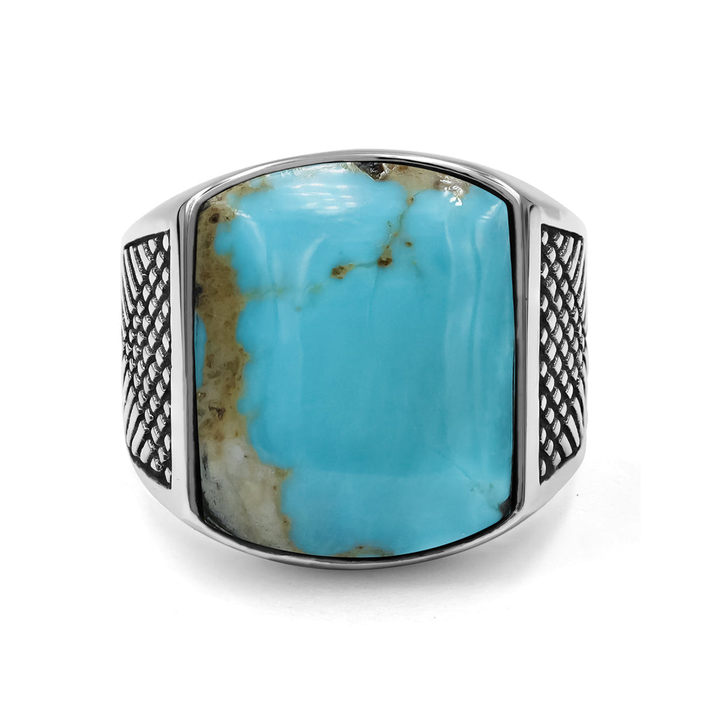 Starborn Patagonia Turquoise Cushion-Shaped Men's Style Ring in Sterling Silver