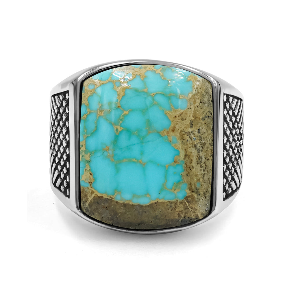 Starborn Patagonia Turquoise Cushion-Shaped Men's Style Ring in Sterling Silver