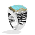 Starborn Patagonia Turquoise Cushion-Shaped Men's Style Ring in Sterling Silver