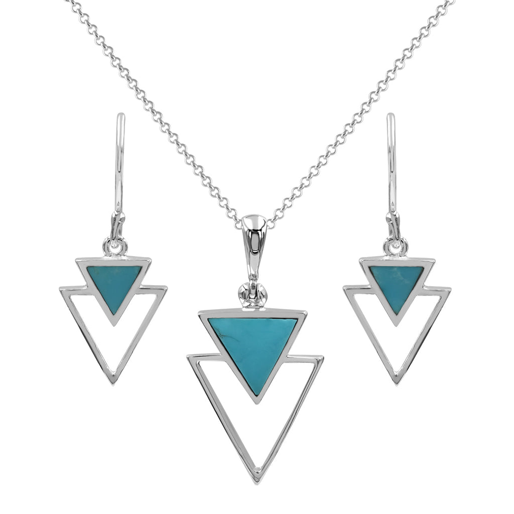 Starborn Turquoise Stacked Triangle Pendant and Earring Set in Sterling Silver