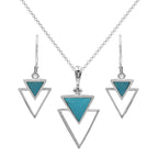Starborn Turquoise Stacked Triangle Pendant and Earring Set in Sterling Silver