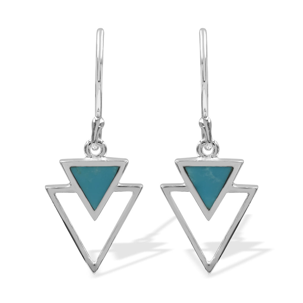 Starborn Turquoise Stacked Triangle Pendant and Earring Set in Sterling Silver