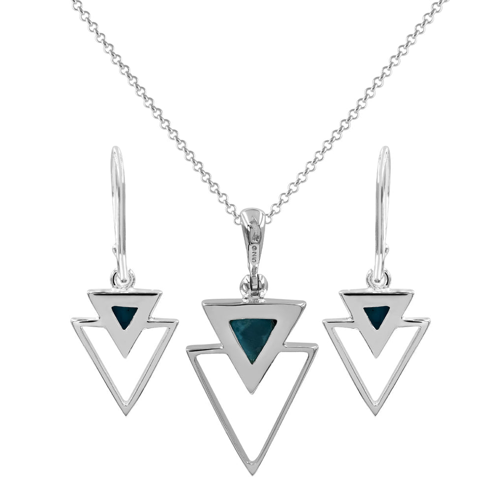 Starborn Turquoise Stacked Triangle Pendant and Earring Set in Sterling Silver