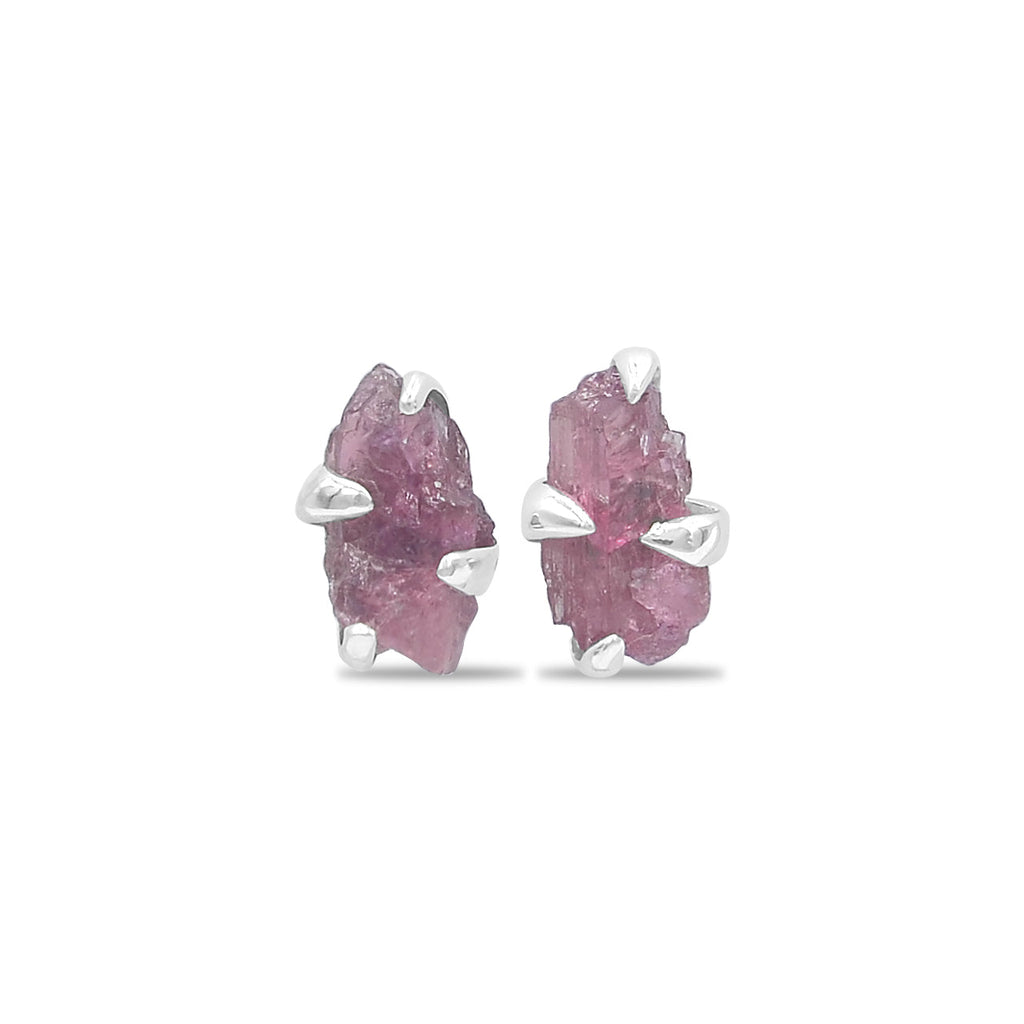 Starborn Pink Tourmaline Rough Prong Set Post Earrings in Sterling Silver