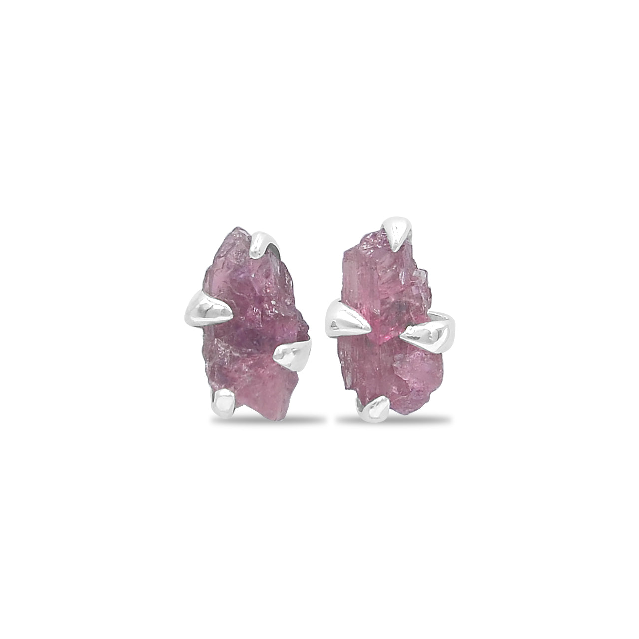 Starborn Pink Tourmaline Rough Prong Set Post Earrings in Sterling Silver