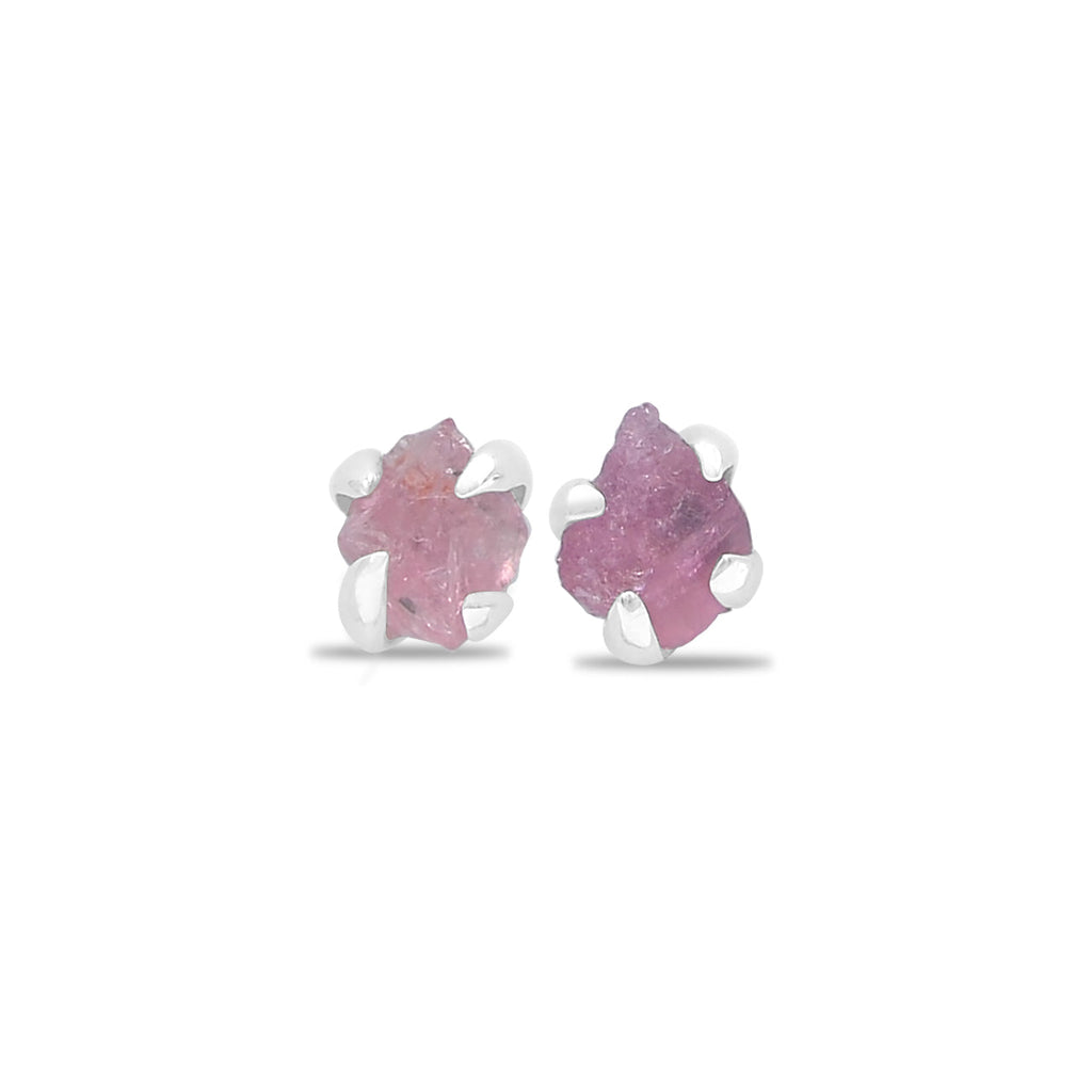 Starborn Pink Tourmaline Rough Prong Set Post Earrings in Sterling Silver