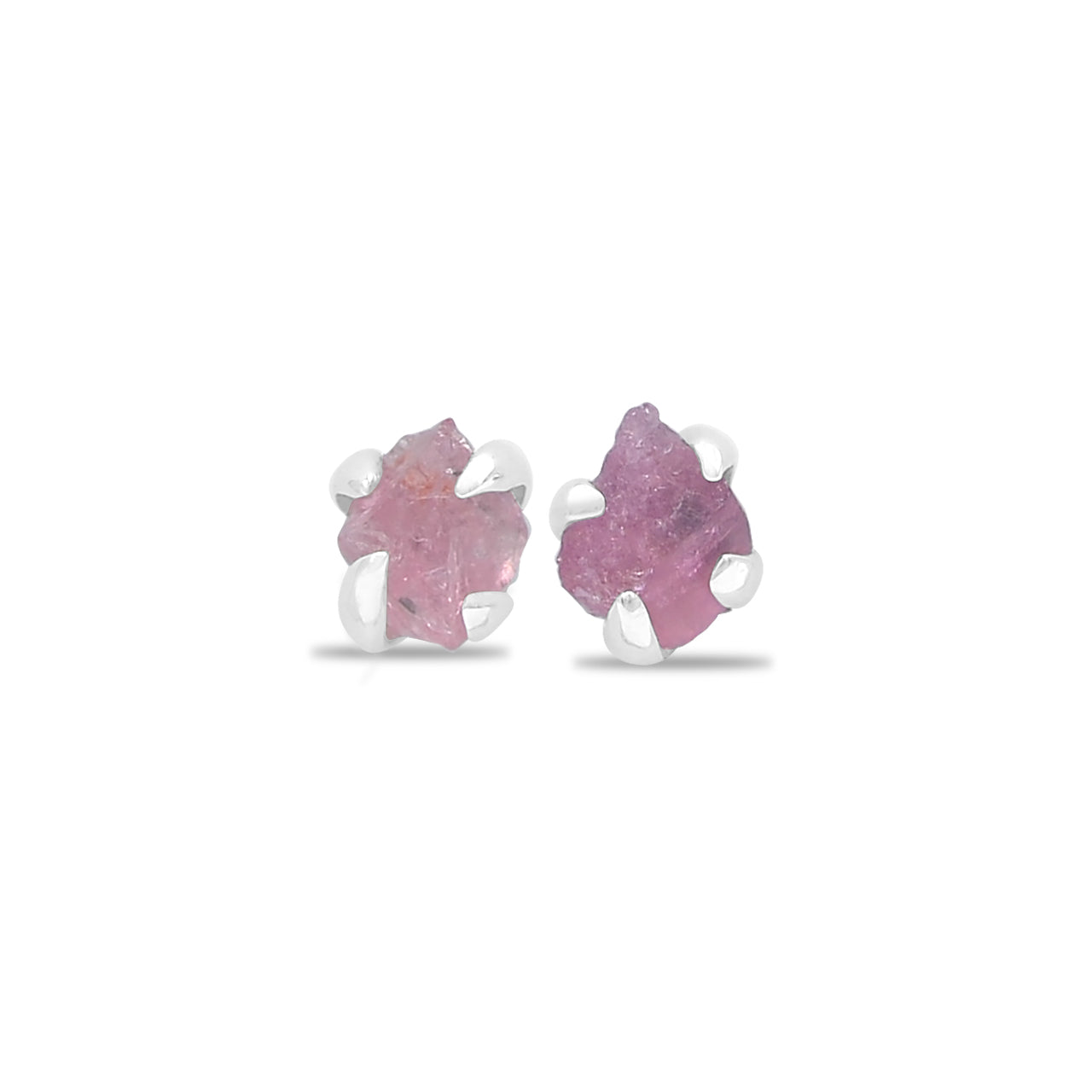 Starborn Pink Tourmaline Rough Prong Set Post Earrings in Sterling Silver