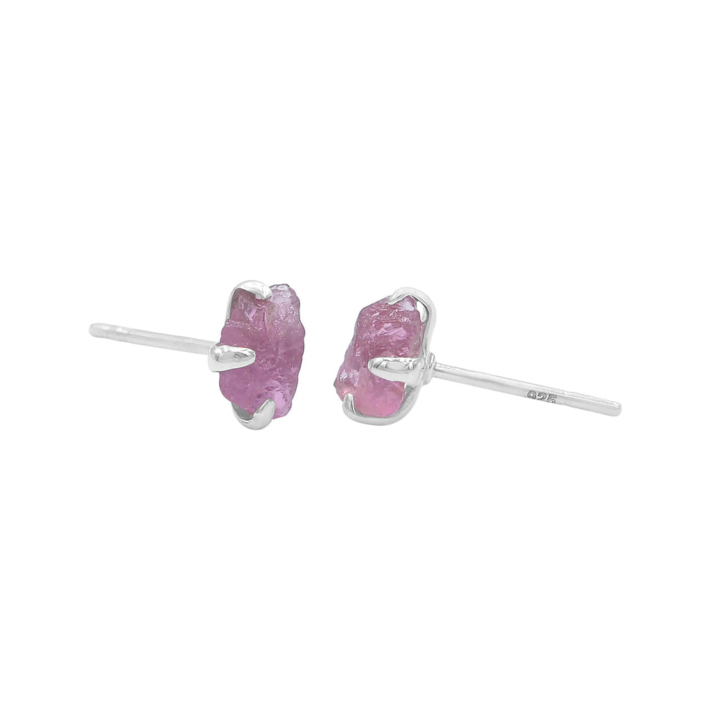 Starborn Pink Tourmaline Rough Prong Set Post Earrings in Sterling Silver