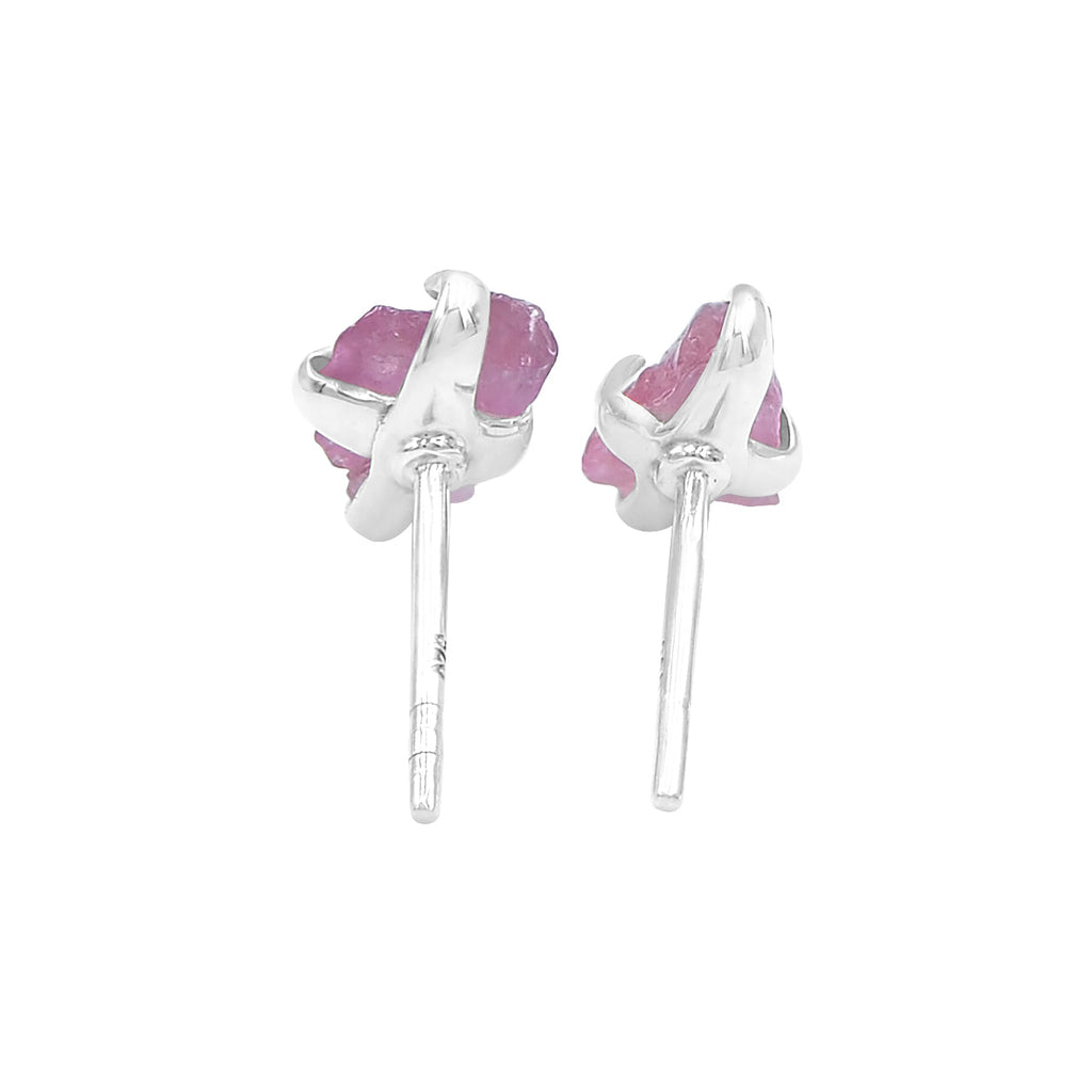 Starborn Pink Tourmaline Rough Prong Set Post Earrings in Sterling Silver