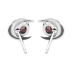 Starborn Polished Oval Tourmaline Cabochon Post Earrings with Hammered Crescent Moon Accent in Sterling Silver