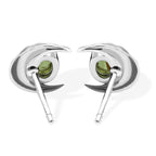 Starborn Polished Oval Tourmaline Cabochon Post Earrings with Hammered Crescent Moon Accent in Sterling Silver