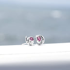Starborn Faceted Oval Gemstone Post Earrings with Hammered Crescent Moon Accent in Sterling Silver
