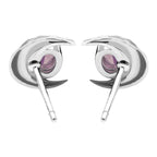 Starborn Faceted Oval Gemstone Post Earrings with Hammered Crescent Moon Accent in Sterling Silver