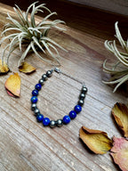 Lapis & Sterling Silver Bracelet – 6.5 Inch + Extender – 8 mm Round Beads