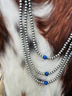 Handcrafted Lapis & Sterling Silver Pearl Beaded Necklace