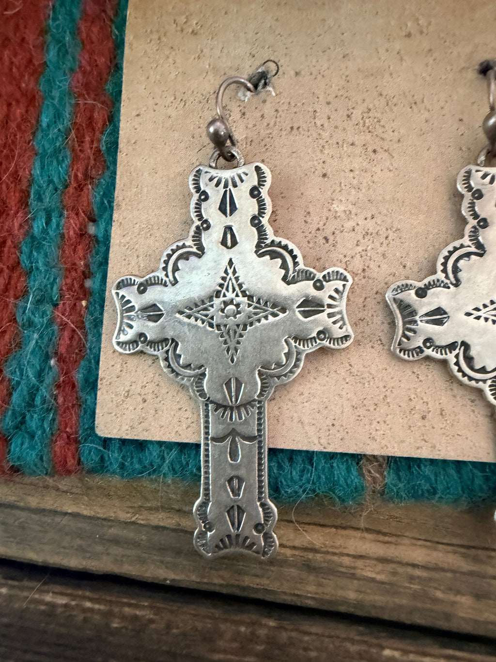 Handcrafted Old Pawn Sterling Silver Cross Dangle Earrings
