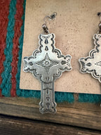 Handcrafted Old Pawn Sterling Silver Cross Dangle Earrings