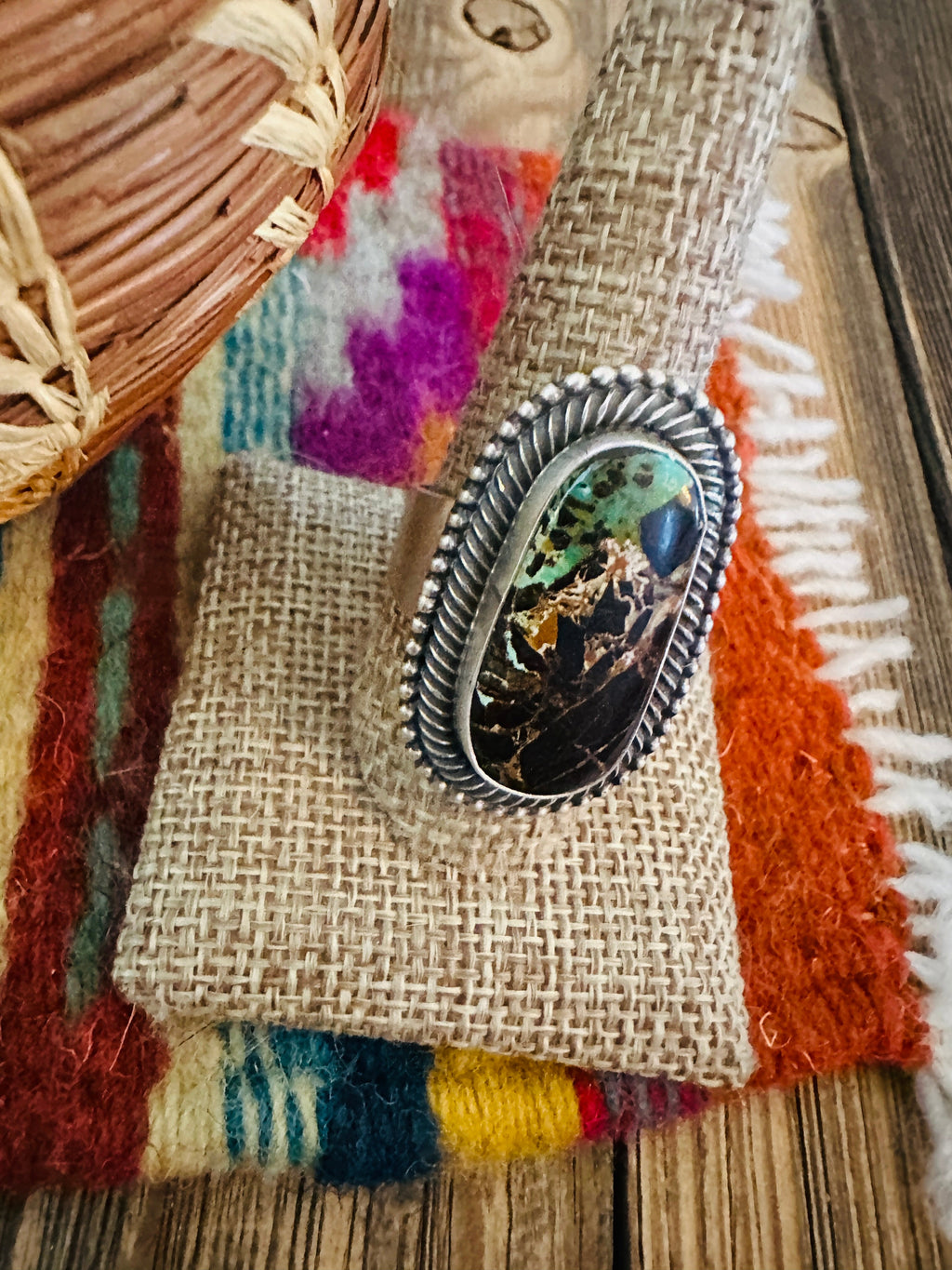 Handcrafted Blackjack Turquoise & Sterling Silver Ring Size 10