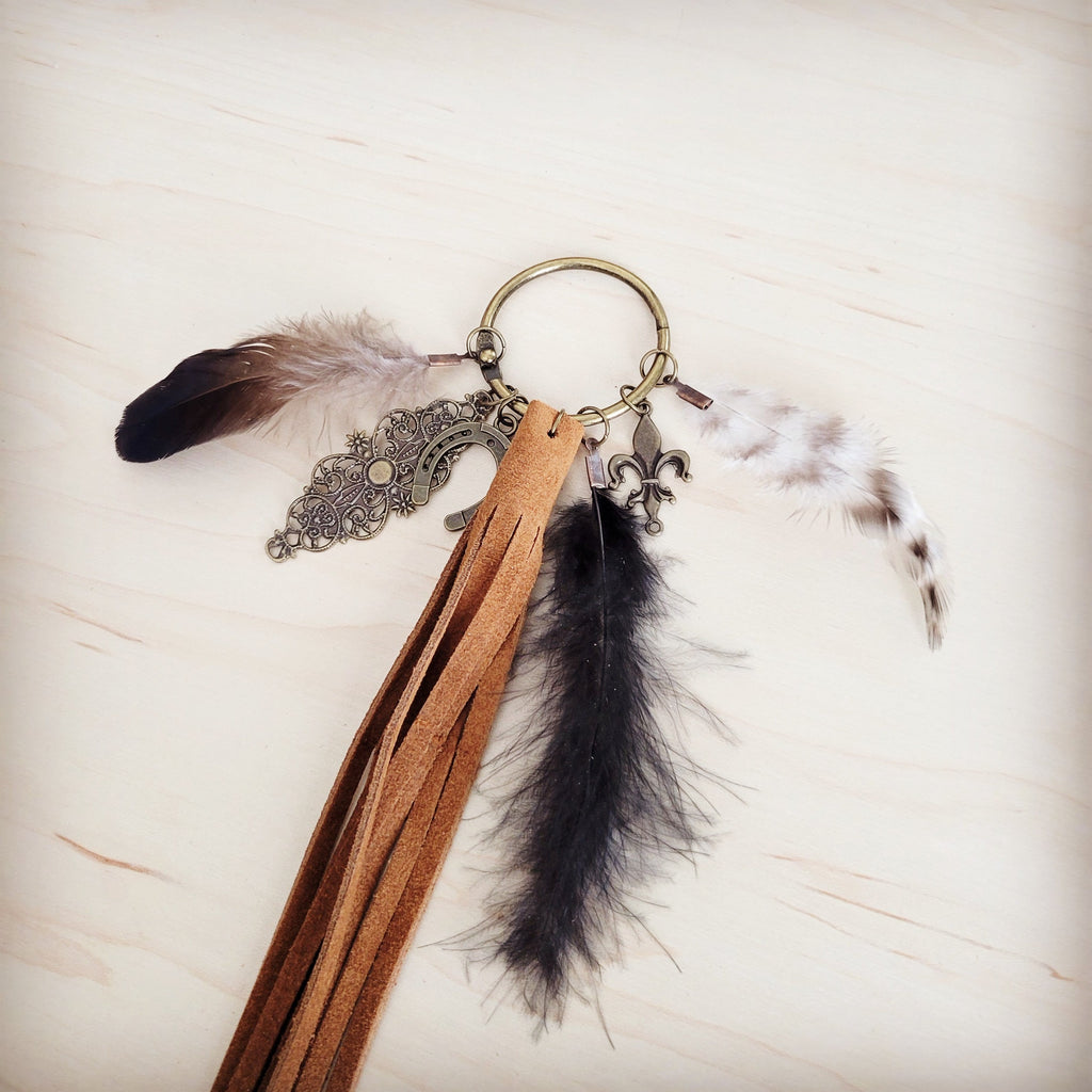 Boho Western Leather Boot Bling Charm Feather & Tree 500k