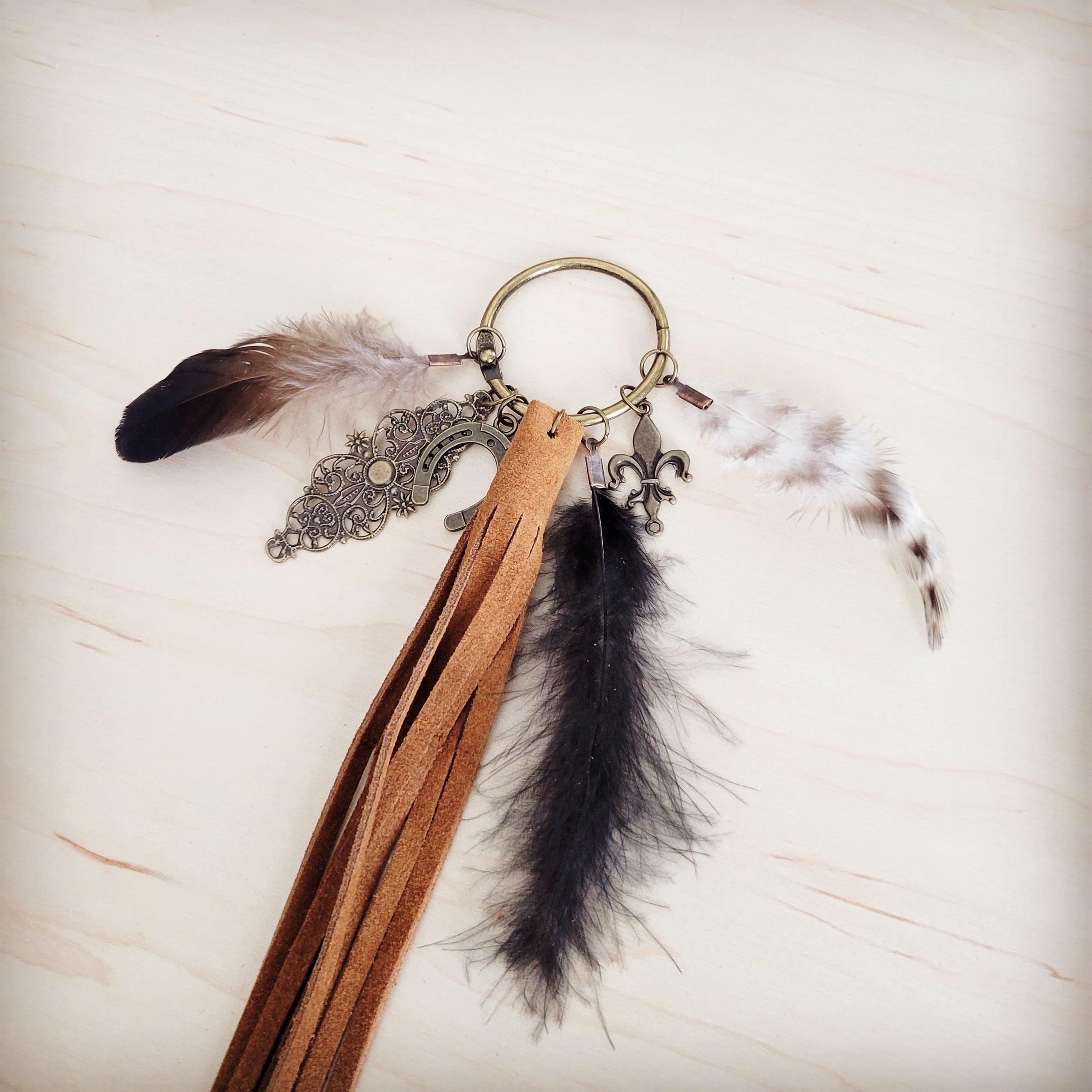 Boho Western Leather Boot Bling Charm Feather & Tree 500k